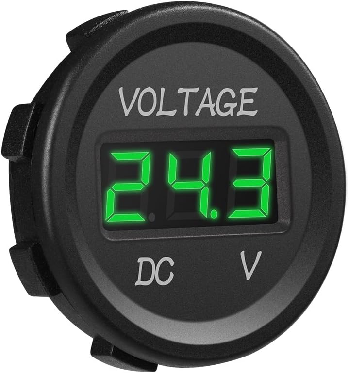 MICTUNING DC 12V LED Digital Display Voltmeter Waterproof Compatible with Boat Marine Vehicle Motorcycle Truck ATV UTV Car Camper Caravan Green Digital Round Panel