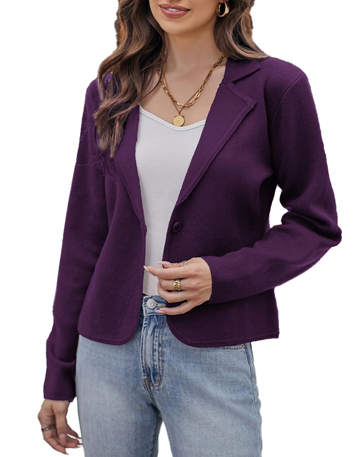 GRACE KARIN Women Sweater Blazer Casual Work Croppped Cardigan Lightweight Button Front Short Knit Blazer Jacket S-XXL