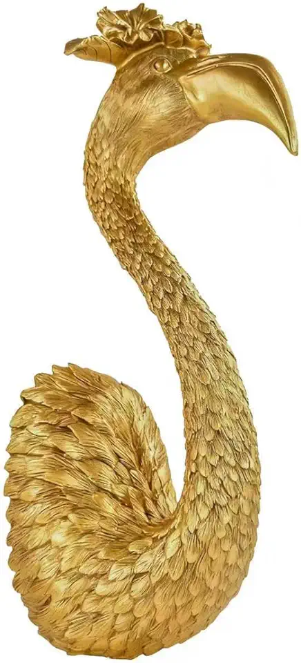 GUSFREUD Gold Animal Heads Sculptures Wall Art - Resin Faux Flamingo for Home Wall Decor, Bird Wall Hanging Decoration for Living Room, Bedroom & Kitchen, Unique Gift Idea