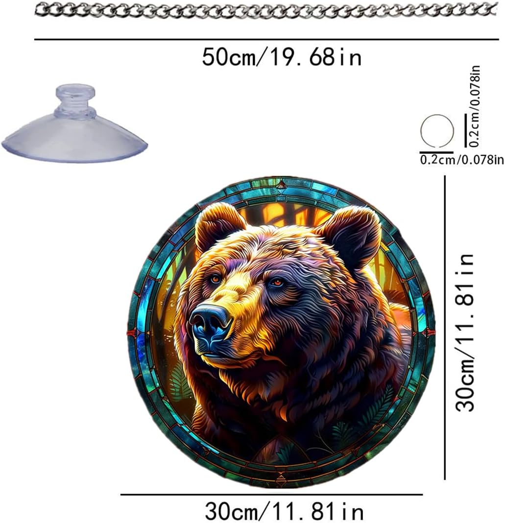 Brown Bear Stained Window Hanging, 11.81 in Large Acrylic Suncatcher Window Panel Double-Sided Forest Animal Wall Decor for Cafe Home, Gift for Mom, Grandma, Wife, Teacher, Animal Lover