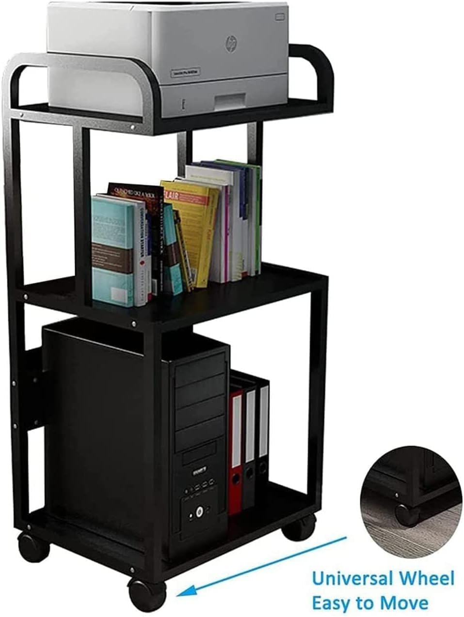 Supporto Stampante Scaffale per Stampante Mobile con Supporto per A 3 Livelli 4 Ruote E Ripiano Carrello per Moderno per L'home Office per Ufficio