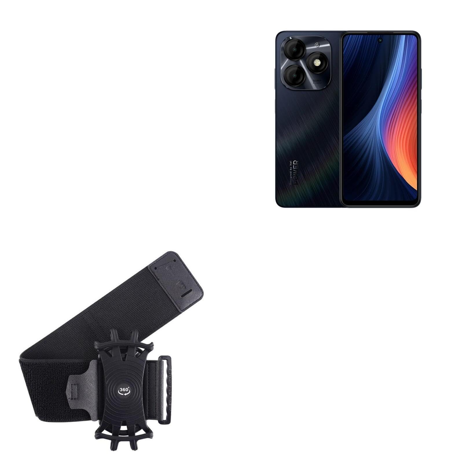 BoxWave Holster Compatible with itel P55 - ActiveStretch Sport Armband, Adjustable Armband for Workout and Running - Jet Black