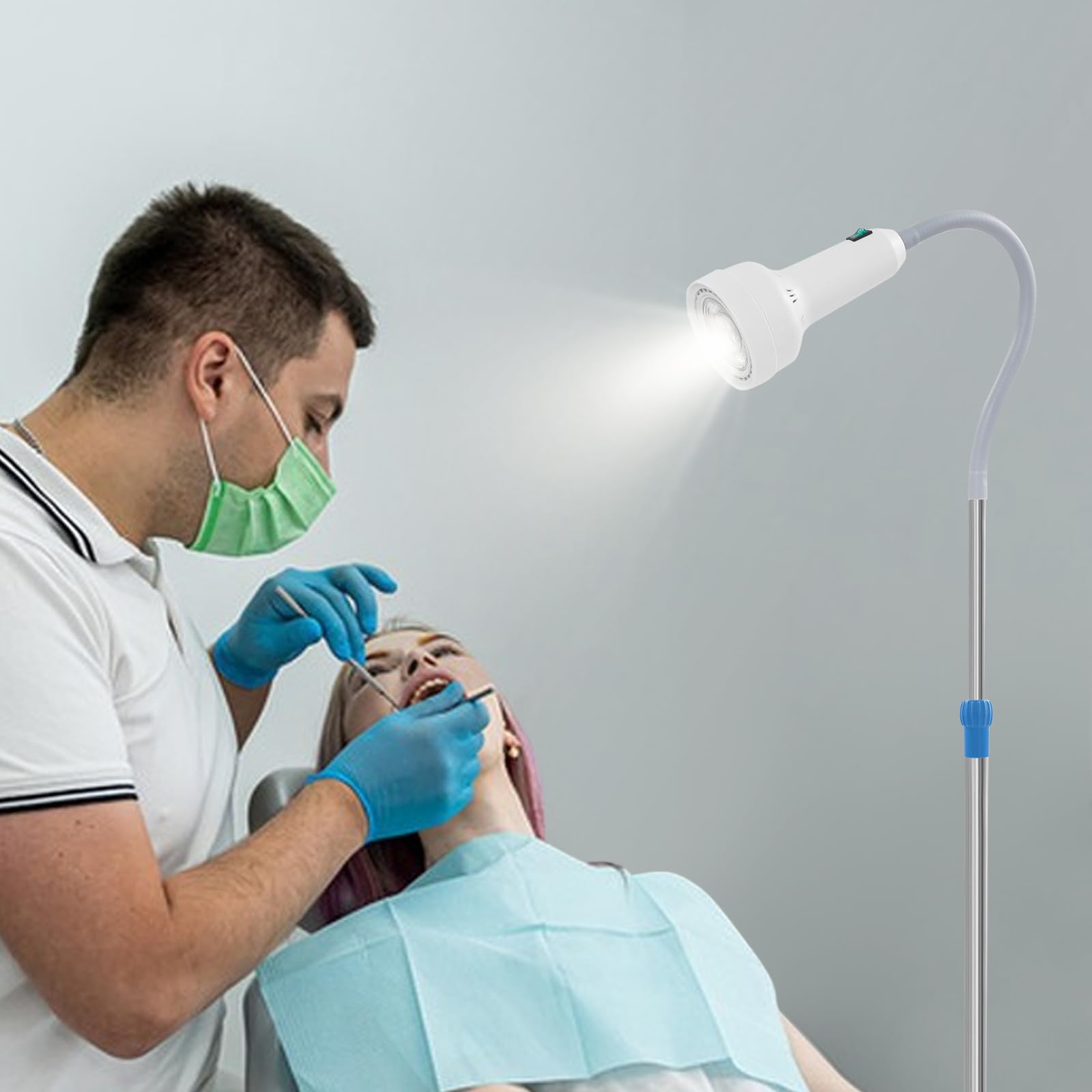 Lampada da studio mobile, altezza regolabile, lampada da terra Dental Mobile LED con 4 ruote universali, 2 con freni, girevole a 360°, ambulanza, ginecologia, saloni di bellezza