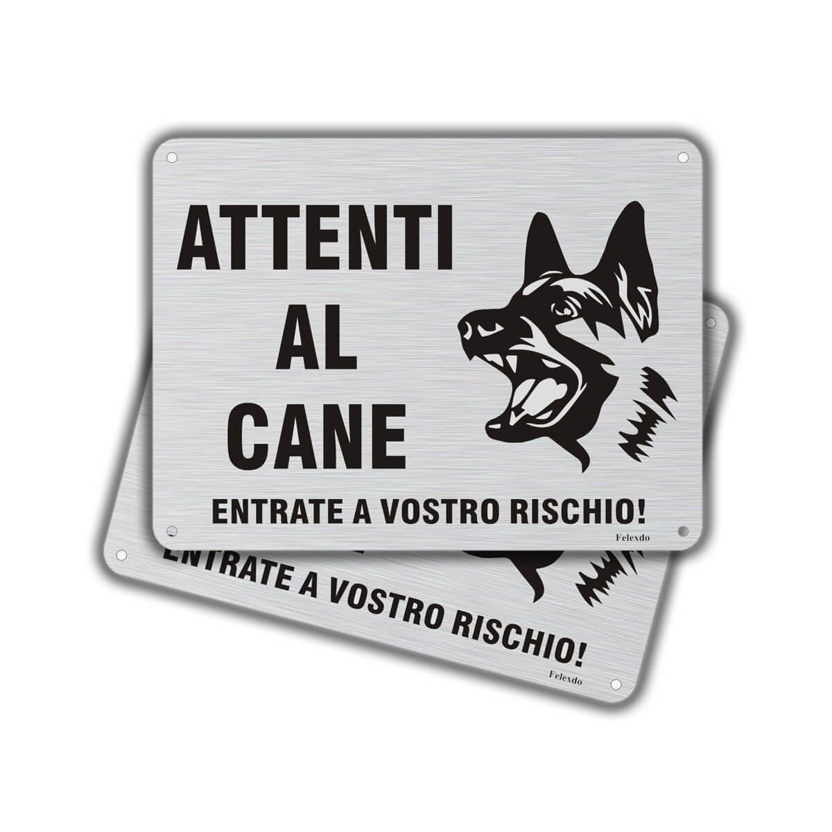 Attenti al Cane Cartello,20x15cm Targhetta Attenti al Cane con Autoadesivo Attenzione al Cane Cartelli in Alluminio Spazzolato Durevole Adatti per Uso Interno o Esterno
