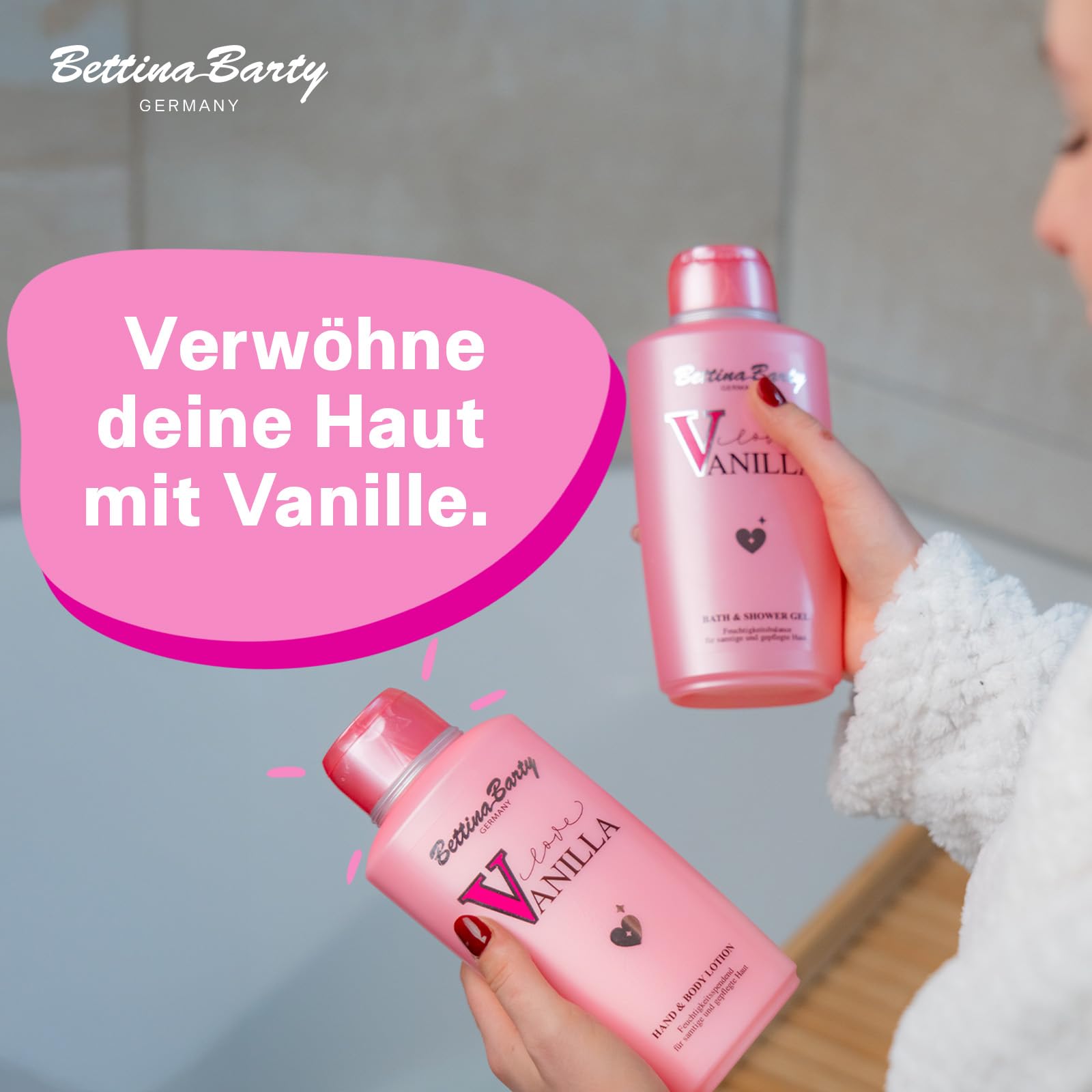 Bettina Barty Love Vanilla Hand & Body Lotion 12 x 500 ml – Feuchtigkeitspflege mit süß-warmem Vanilleduft für Haut & Hände – Mit schnell einziehender Formel