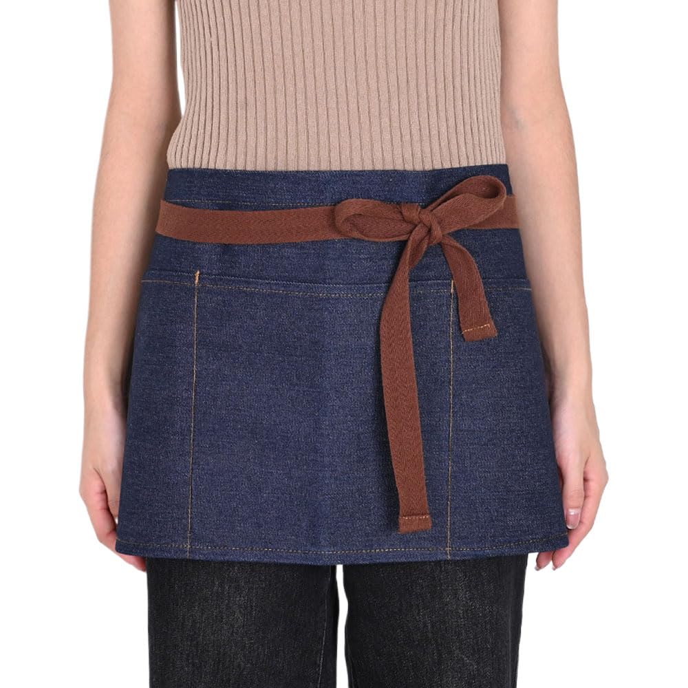 Oaygat Women's Blue Denim Apron Waitress Waiter Waist Apron With 3 Pockets Adjustable Gardening Half Chef Aprons With Long Strap Tabard For Bistro Restaurant Work Cooking Aprons 23 * 11 In Kitchen Baking Tabard