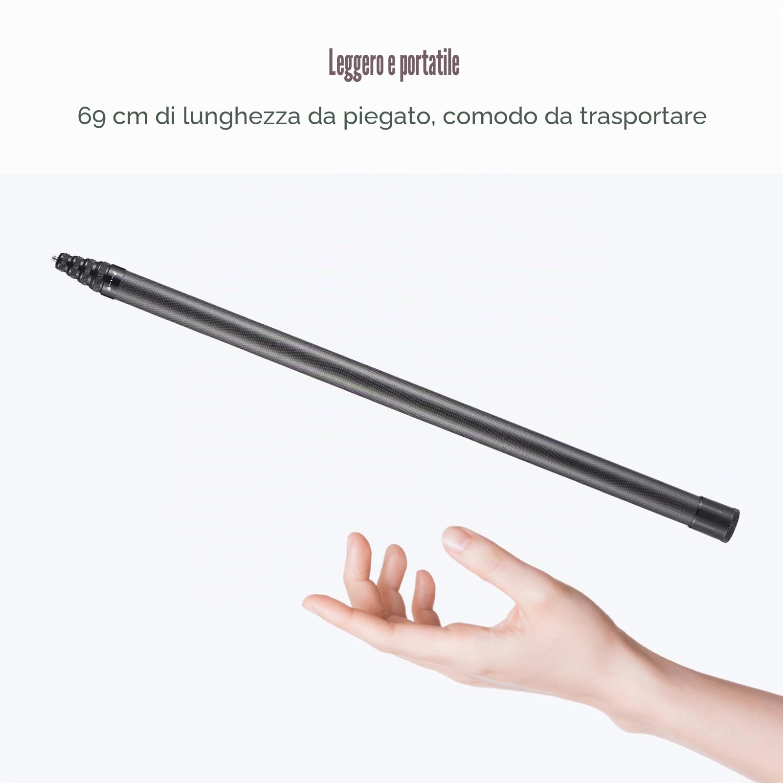 Andoer Bastone per selfie invisibile da 500 cm, supporto in fibra di carbonio, supporto per fotocamera con montaggio a vite da 1/4", compatibile con GoPro/Insta360 X2/X3/X4 e altre fotocamere