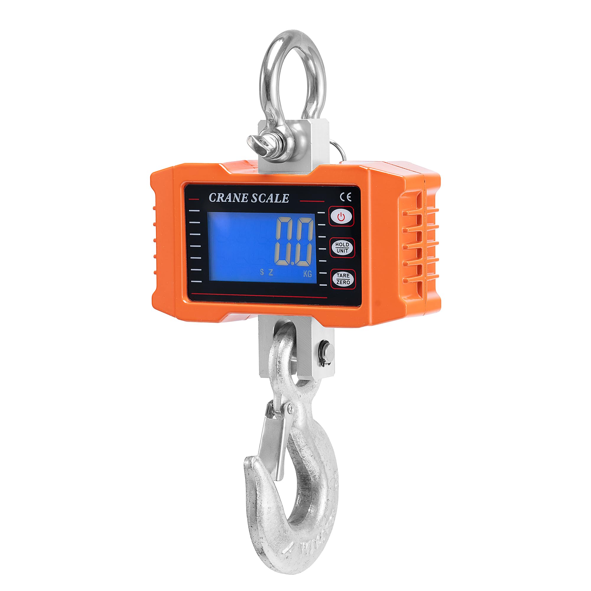 SEVICO Digitale Hakenwaage 1000 kg – Kranwaage/Hängewaage mit LCD Display – Elektronische Lastenwaage Industriewaage mit Sicherheits-Haken & Stahlöse – Tragkraft 1T, Batteriebetrieb