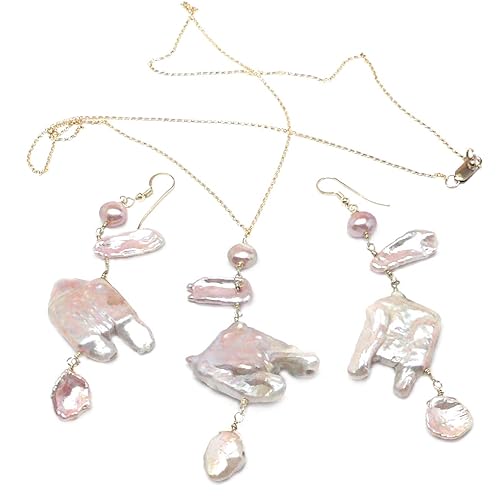 Miniatura 6 de Large Mauve Cultured Freshwater Pearl Abstract Flamingo Chain Necklace Sterling Silver Gold-filled