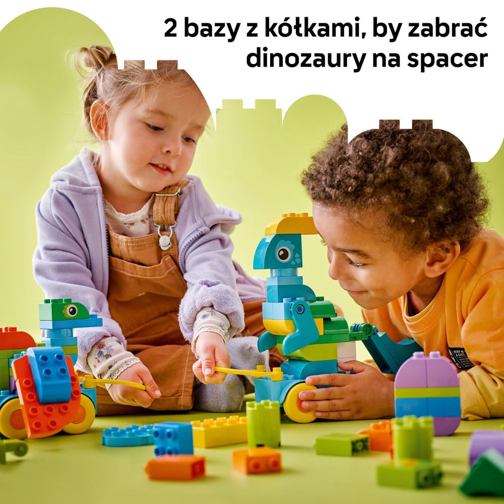 LEGO DUPLO 3 w 1 Dinozaury na kółkach 10451 | dinozaury na kółkach, klocki dla 3-latka, prezent dla chłopca i dziewczynki 3+, budowanie 3 w 1, 108 elementów
