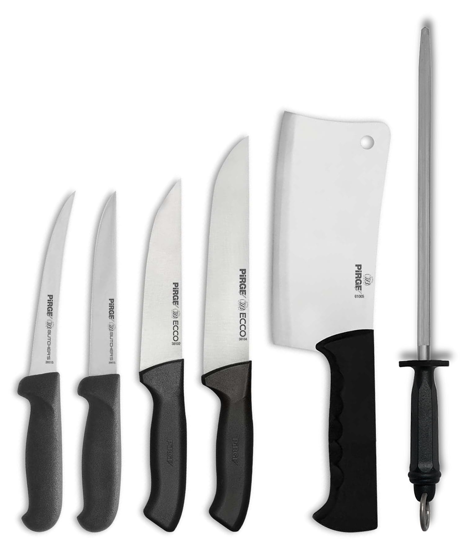 Pirge Set di coltelli da macellaio, 6 pezzi: coltelli da macellazione - coltello per disossare - acciaio per affilare - coltelli da cucina professionali in acciaio inossidabile