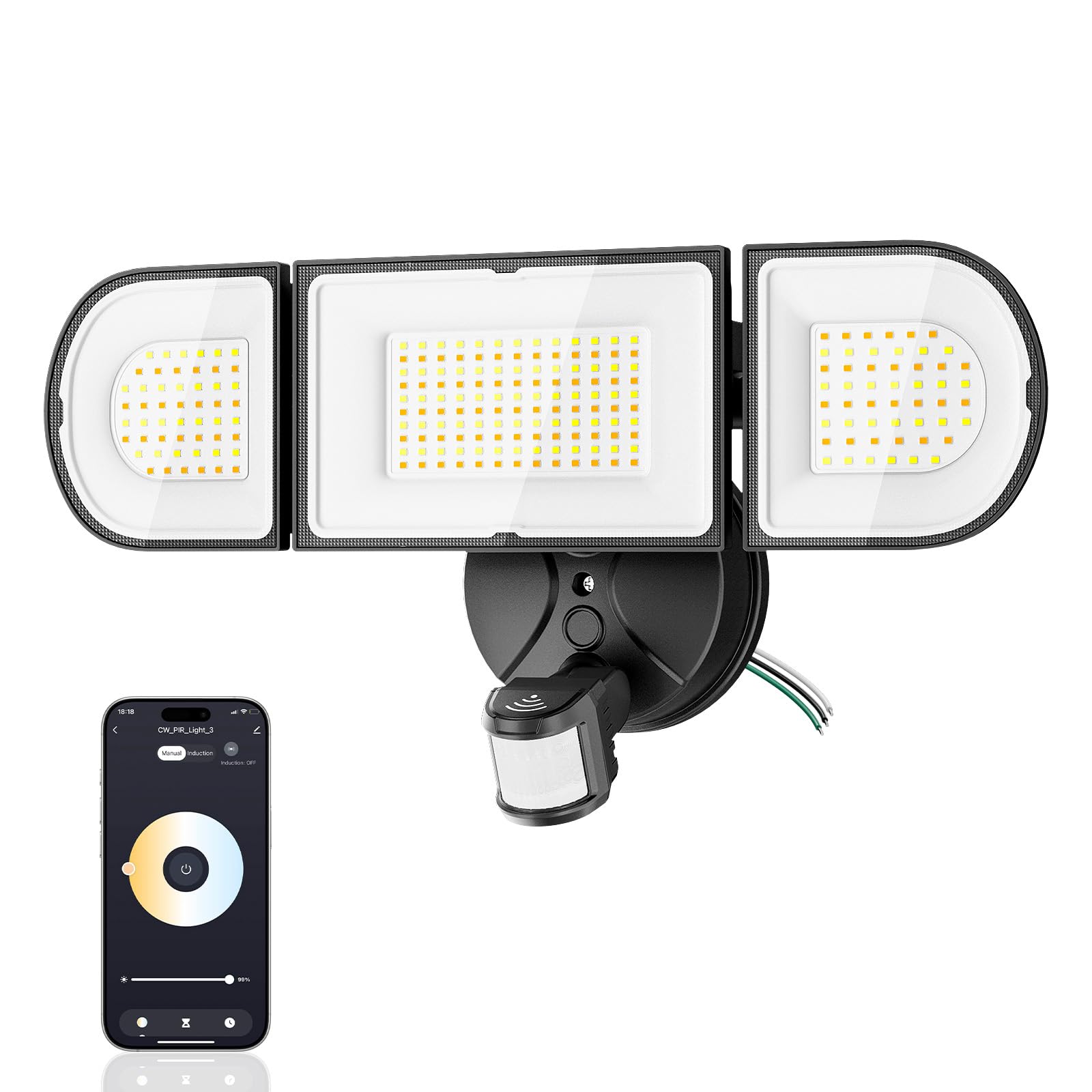 120W Smart Flood Light Outdoor, 12000lm Outdoor Security Lights with Motion Sensor, WiFi Alexa Floodlight APP Control, 2700K-6500K LED Light for Outside, IP65 Waterproof, Black