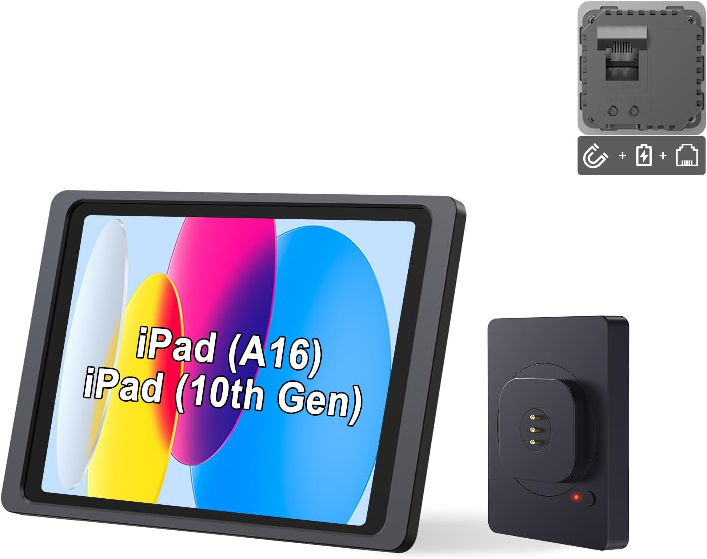 Magnetic Wall Mount with Charging Case A8 for iPad (10th Generation) 10.9-Inch. PoE and DC up to 18W Quick Charge, Strong Magnets, 360 Rotation
