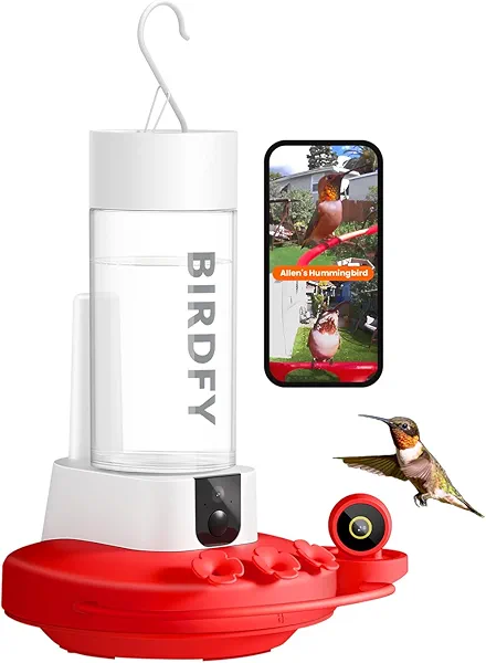 Birdfy Hummingbird Feeder with Dual Cameras AI Identify - 2K HD Smart Cameras, Close-Up Bird Video/Live Watching & Instant Notifications, Ant Moat & Leakproof - 20oz (Lifetime AI)