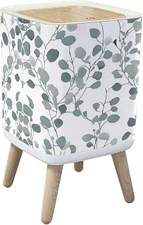 Trash Can with Lid Eucalyptus silver dollar tree foliage natural branches silhouette Garbage Can Rectangular Waste Bin Press Cover Dog Proof Wastebasket for Kitchen Bathroom Living Room Nursery