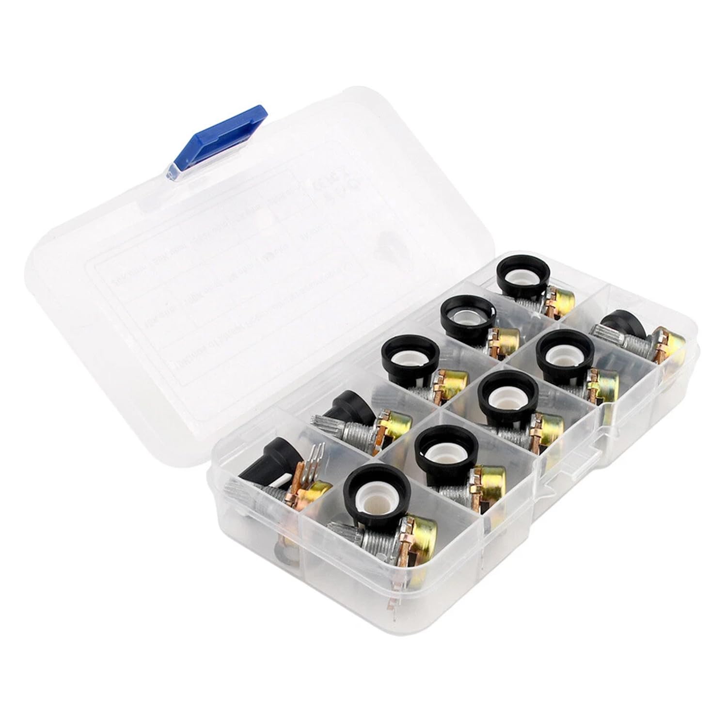 amiciTech 10Pcs Potentiometer Kit with Switch & Cap | Adjustable Resistors 1K/2K/5K/10K/20K/50K/100K/250K/500K/1M | Durable Carbon Film & Metal Build with 10 Knobs, Nuts & Washers in Storage Box-picture-11