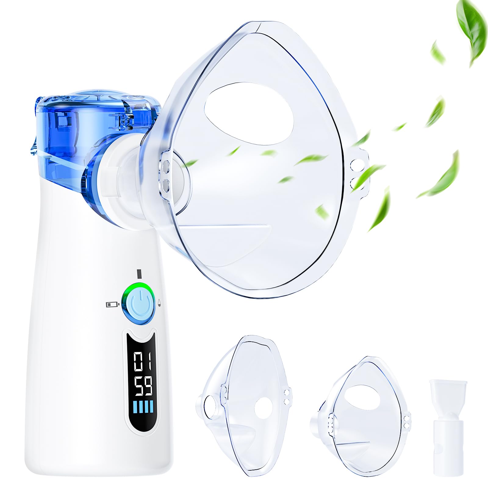 Nébuliseur portable pour adultes, nébuliseur pour enfants, nébuliseur portable pour adultes avec affichage LED et entretoise OTC auto-nettoyante