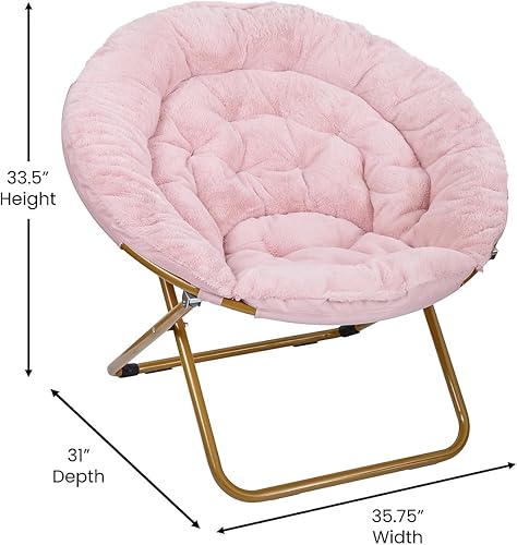 Miniatura 3 de Flash Furniture Gwen - Silla plegable de gran tamaño  Silla de luna de piel sintética rubor  Marco de metal dorado suave  Silla plegable portátil de