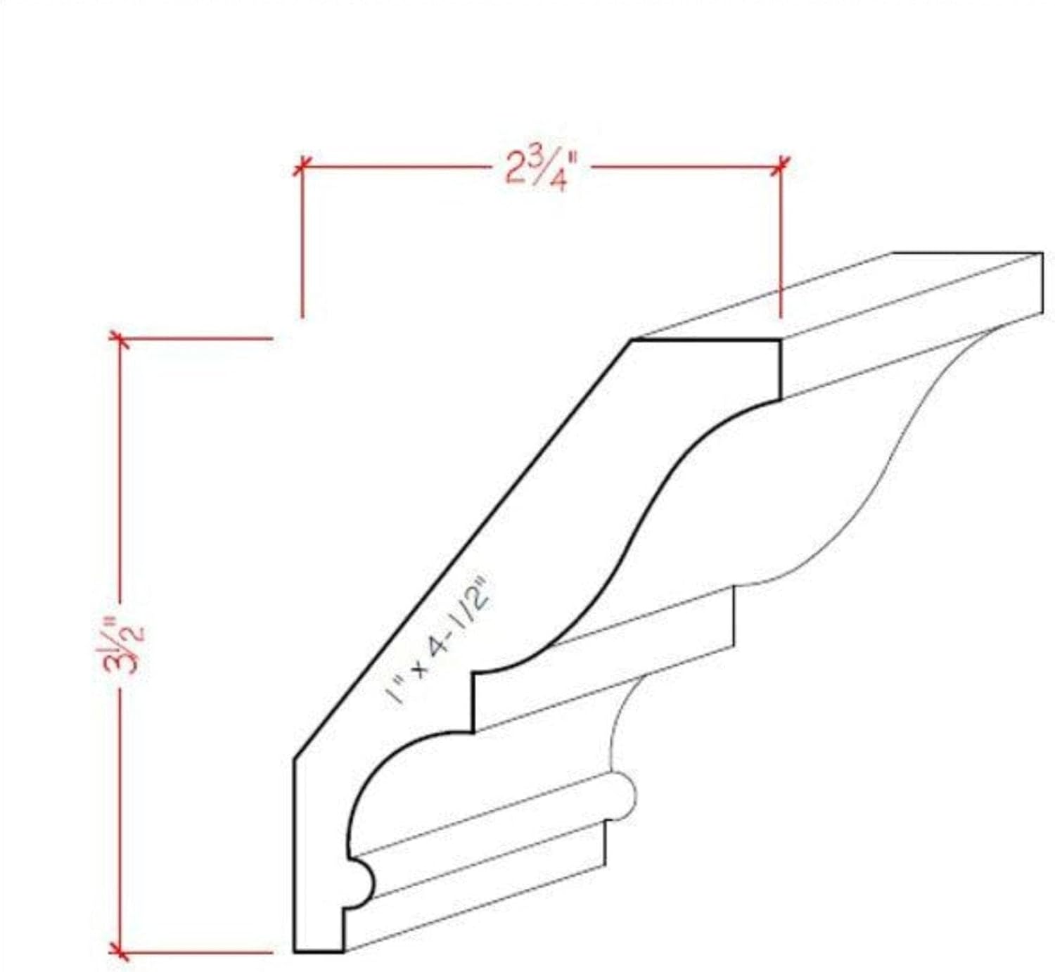 EWCR18 Crown 7/8" x 4-1/2" Unfinished 3-1/2" High x 2-3/4" Deep, Red Oak, 94"