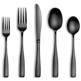 20 Pcs Black Silverware Set&comma; Food-Grade Stainless Steel Flatware Set for 4&comma; Square Cutlery Set&comma; Mirror Polished Tableware Eating Utensils Set for Kitchen&comma; Include Knife Fork Spoon Set&comma;Dishwasher Safe
