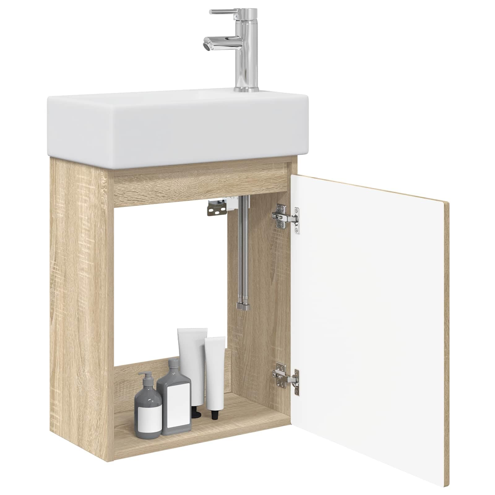 Genérico Módulo de baño con grifería Roble Sonoma 45,5 x 22,5 x 84 cm,Armarios y Almacenamiento,Tocadores de baño,20.1 kg-889453
