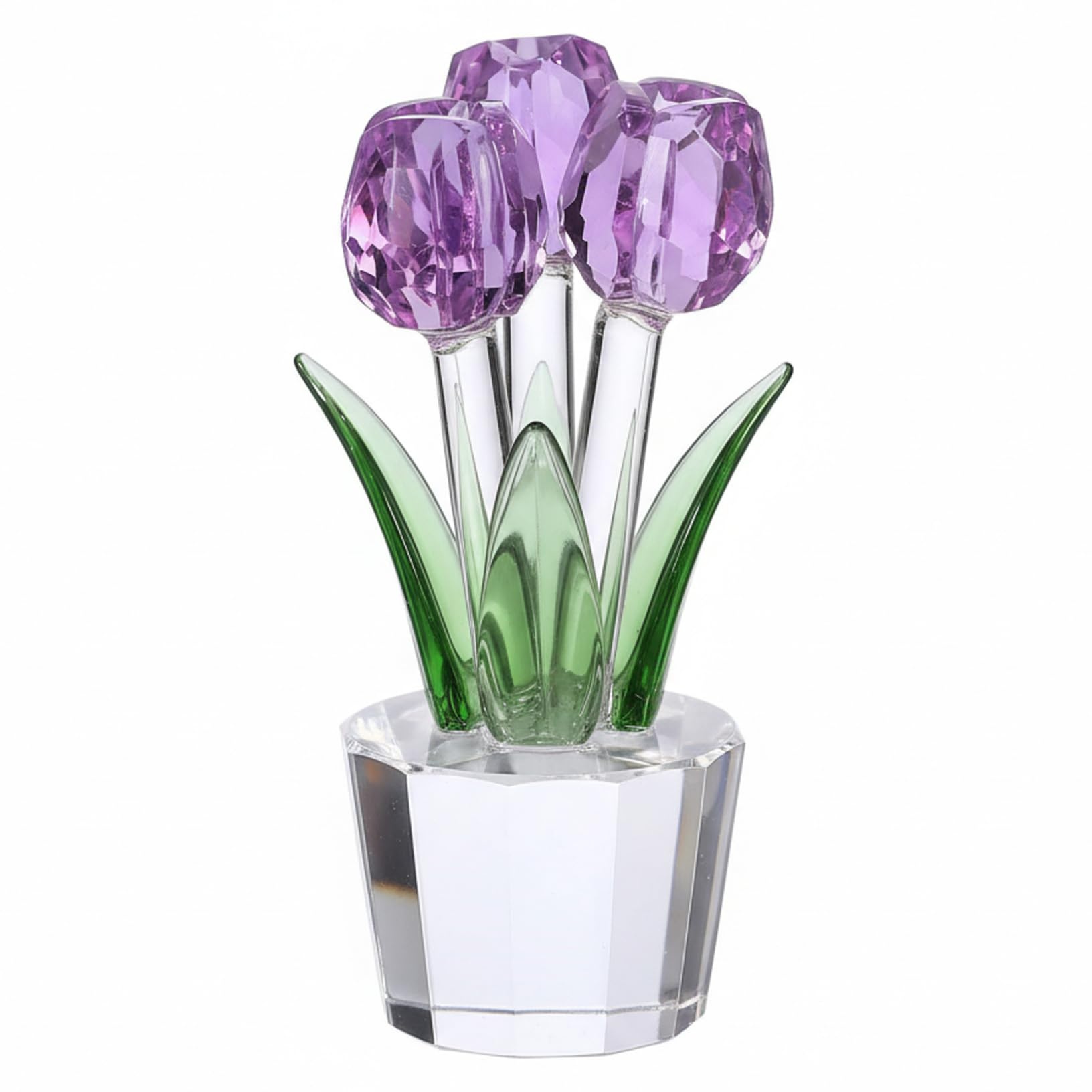Awnsimfreien Women's Purple Crystal Flowers, Glass Tulips, Glass Flower Bouquet For Home Decor, Handcrafted Crystal Flower With Sparkling Facets, Forever Tulips For 3.9 Inch, Flowers