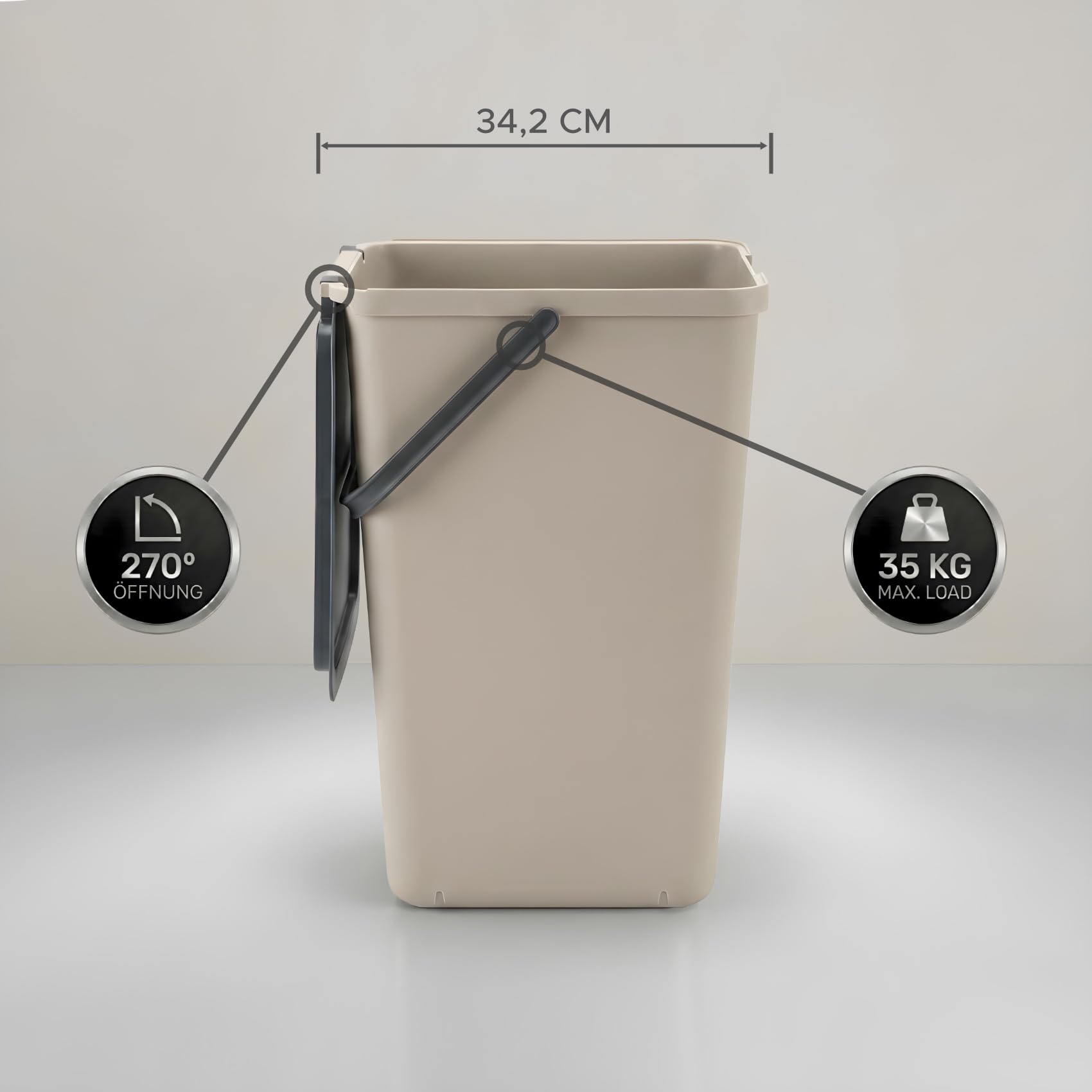 Mülltrennsystem 3 fach, 3x 32l beige, groß, Mülleimer freistehend, geruchsdicht, 34x28x53(H) cm