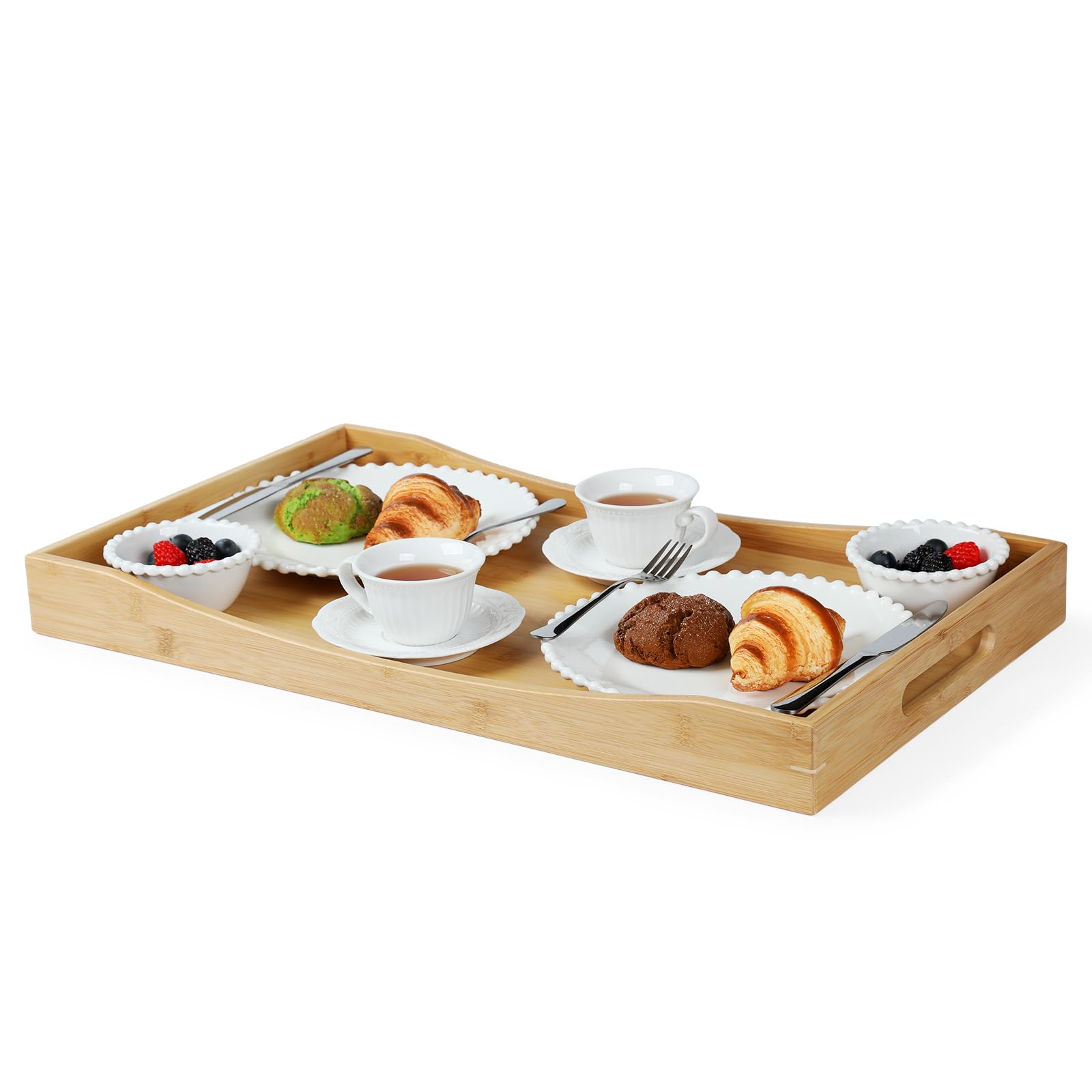 GOBAM Bamboo Extra Large Ottoman Tray, 26 x 15 inches - Wooden Tray for Dining Table & Parties, Serving Tray with Handles for Food, Cheese, Snacks, Tea, Coffee & Wine