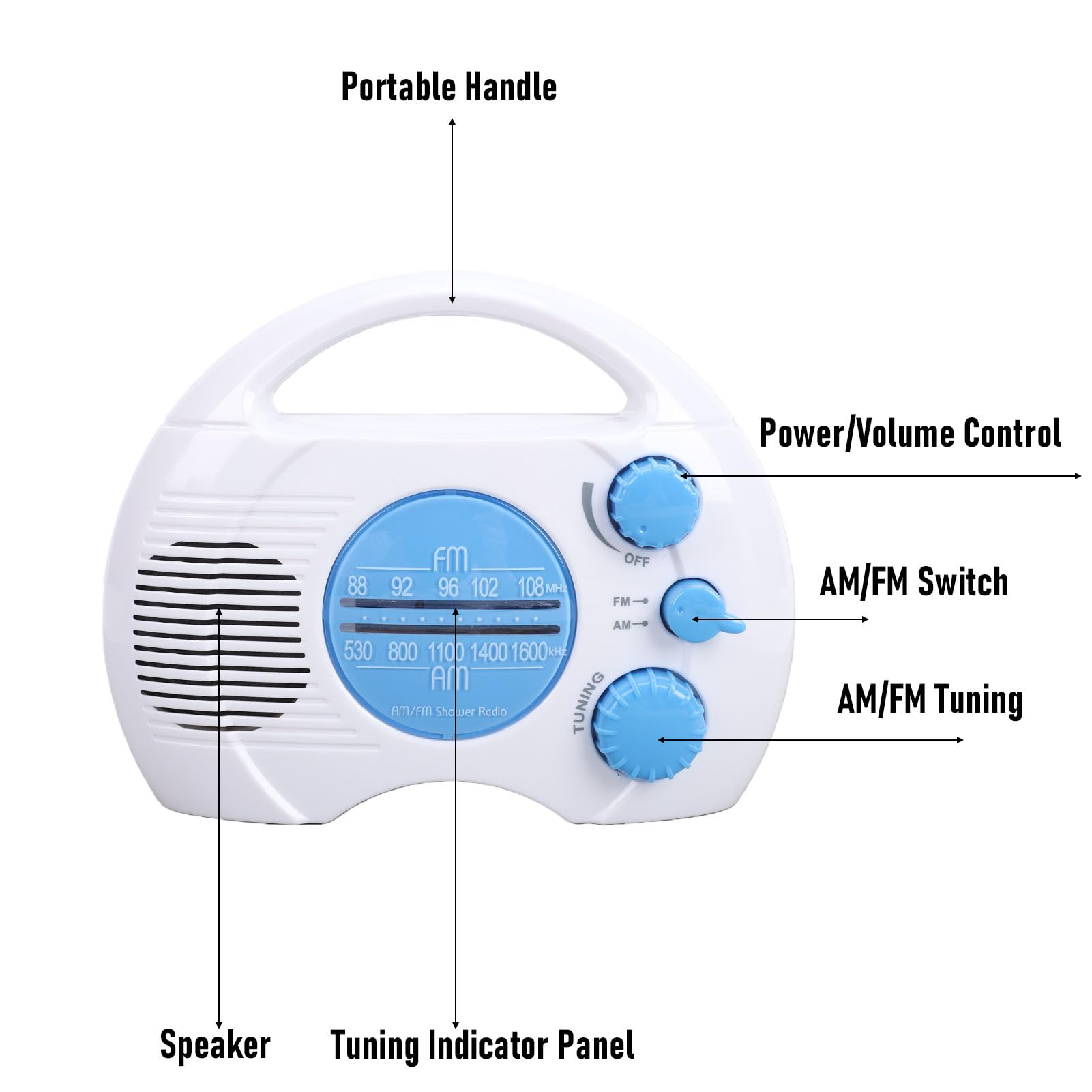 Denash Duschradio, Elektronisches Tuning, Wasserdichtes AM-FM-Radio mit Integriertem Lautsprecher, für Badezimmer, Strand, Outdoor