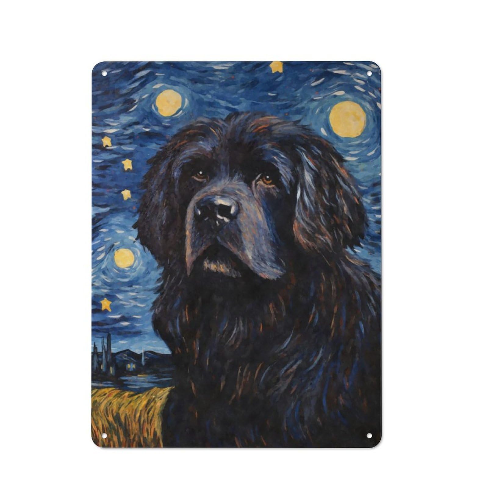 Junmoney Newfoundland Dog Starry Tin Sign 40X30cm With For Home Bar Wall, Rustic Decor, For Kitchen, Dining Room And Home Bar Wall Decor