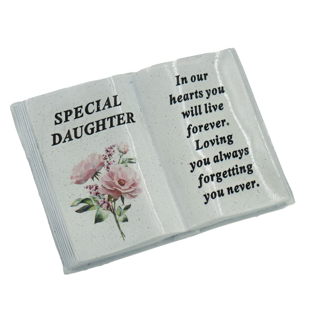 Angraves Multicolor Special Daughter Pink Peony Flower Graveside Book Ornament Memorial Grave Plaque