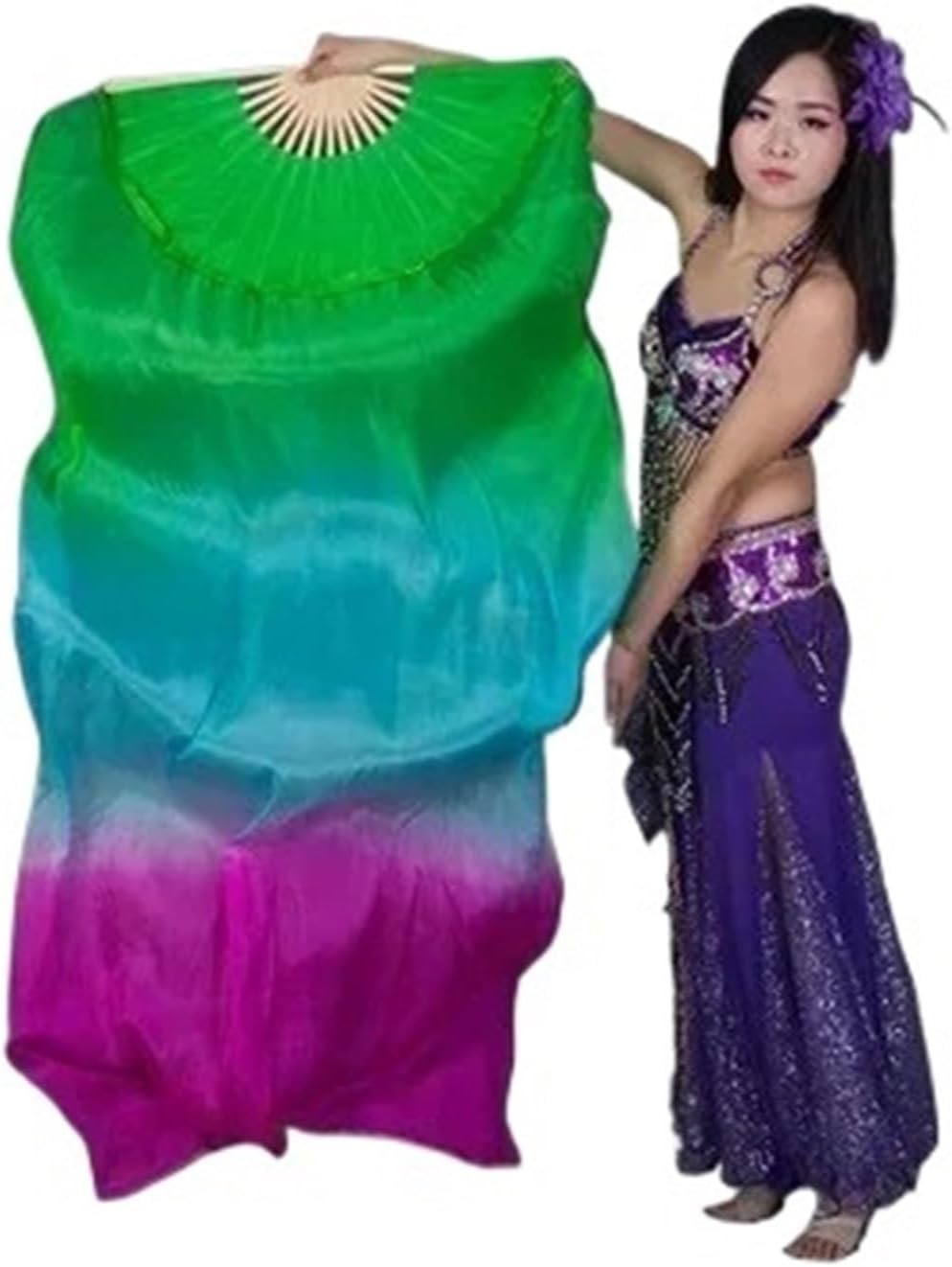 4PCS Colors Dyed Pure Natural Silk Fan Veils For Belly Dance 180cm Long For Dancer Performance Veil