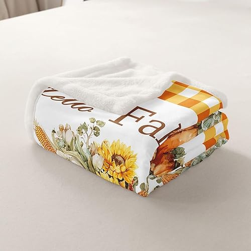 Miniatura 6 de Fall Sunflowers Throw Blanket,Thanksgiving Day Pumpinks Bed Plush Blanket for Living Room Decor,Rustic Geometric Grids Couch Bed Sofa Soft Cozy Kids