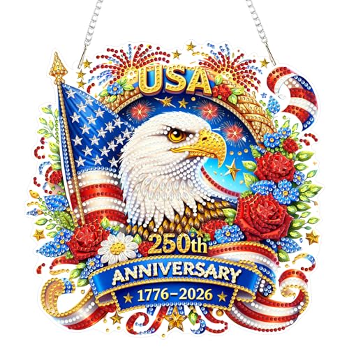 Décoration porte 4 juillet kit peinture diamant aigle acrylique pour suspendre chez soi