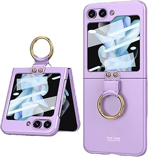 BAILI Capa para Samsung Galaxy Z Flip 5, Galaxy Z Flip 5 capa com anel e película protetora de tela pequena integrada, capa protetora contra quedas de grau militar para Samsung Galaxy Z Flip5-roxo