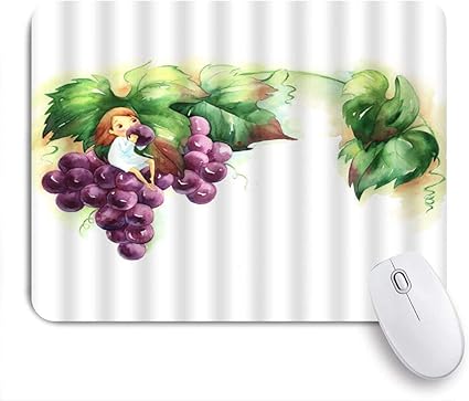 Amazon Niesikklaマウスパッド エルフの水彩画の女の子が枝をぶら下げてぶどうの束に座るクリエイティブキッドアートイラスト ゲーミング オフィス最適 おしゃれ 防水 耐久性が良い 滑り止めゴム底 ゲーミングなど適用 用ノートブックコンピュータマウスマット