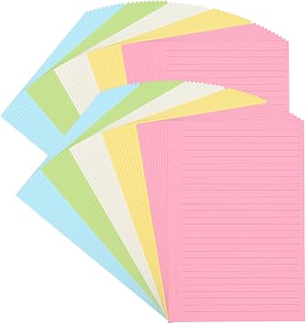 A5 Lined Notebook Paper,Color Loose Leaf Paper for 6-Ring Binder Planner Organizer, 6-Hole Binder Refill Paper Insert, 50 Sheets/100 Pages,Ruled 8.25 x 5.6" 2