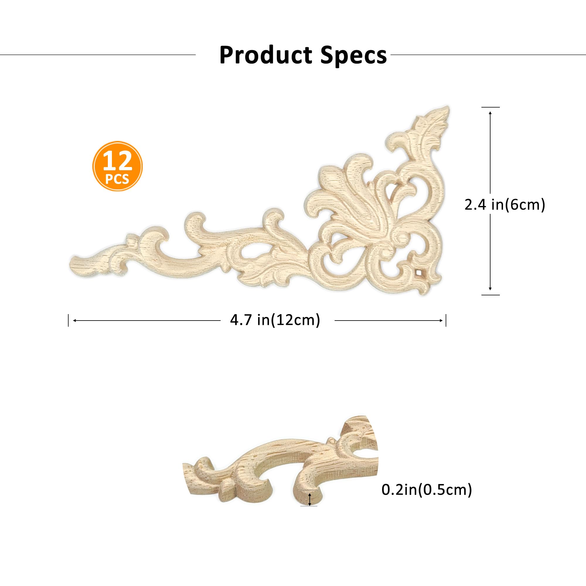 12Pack Wood Appliques and Onlays Decorative Wooden Applique Carved Onlay - Image 2