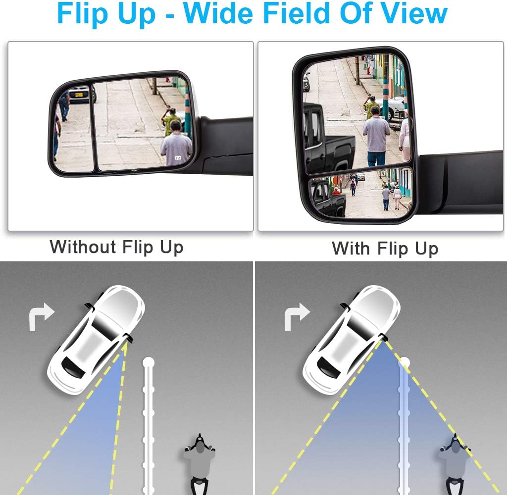 ECCPP Towing Mirrors Tow Mirrors Replacement fit for 2002-08 for Dodge for Ram 1500 2500 Pickup Power Heated Towing Side Mirrors Pair Set Passenger & Driver Side View