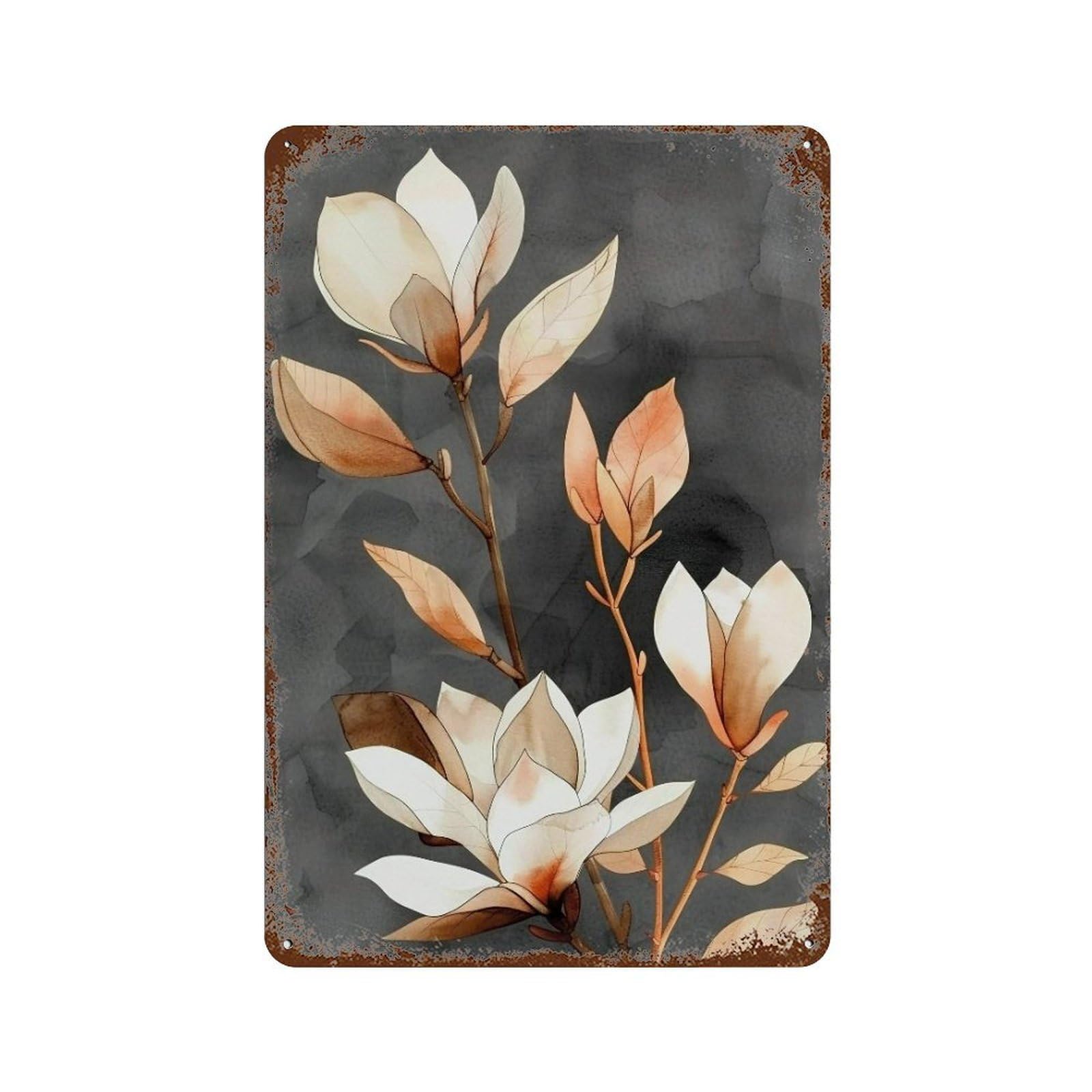 WIHYRTUI Soft Gradient Neutral Foliage Cream Orange Floral Motif 01 Wall Retro Iron Metal Tin Sign Vintage Art Poster Modern Home Cofffee Club Art Bar Shop Decor Style 30x20cm