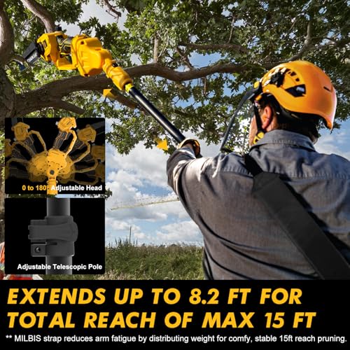 Image of 4-in-1 Cordless Pole Saw & Electric Pruning Shears for DeWalt 20V Battery, 8 Inch Brushless Mini Chainsaw with Extension Pole, 15 Ft Reach, Auto Oiling, for Tree Trimmer Branch Cutter(NO Battery)
