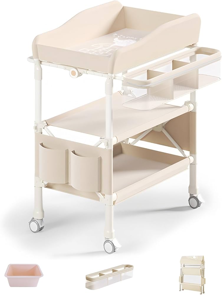 おむつ交換台 収納付き キャスター付き オムツ交換台 腰痛対策おむつ 交換台 収納付き 3層 大容量
