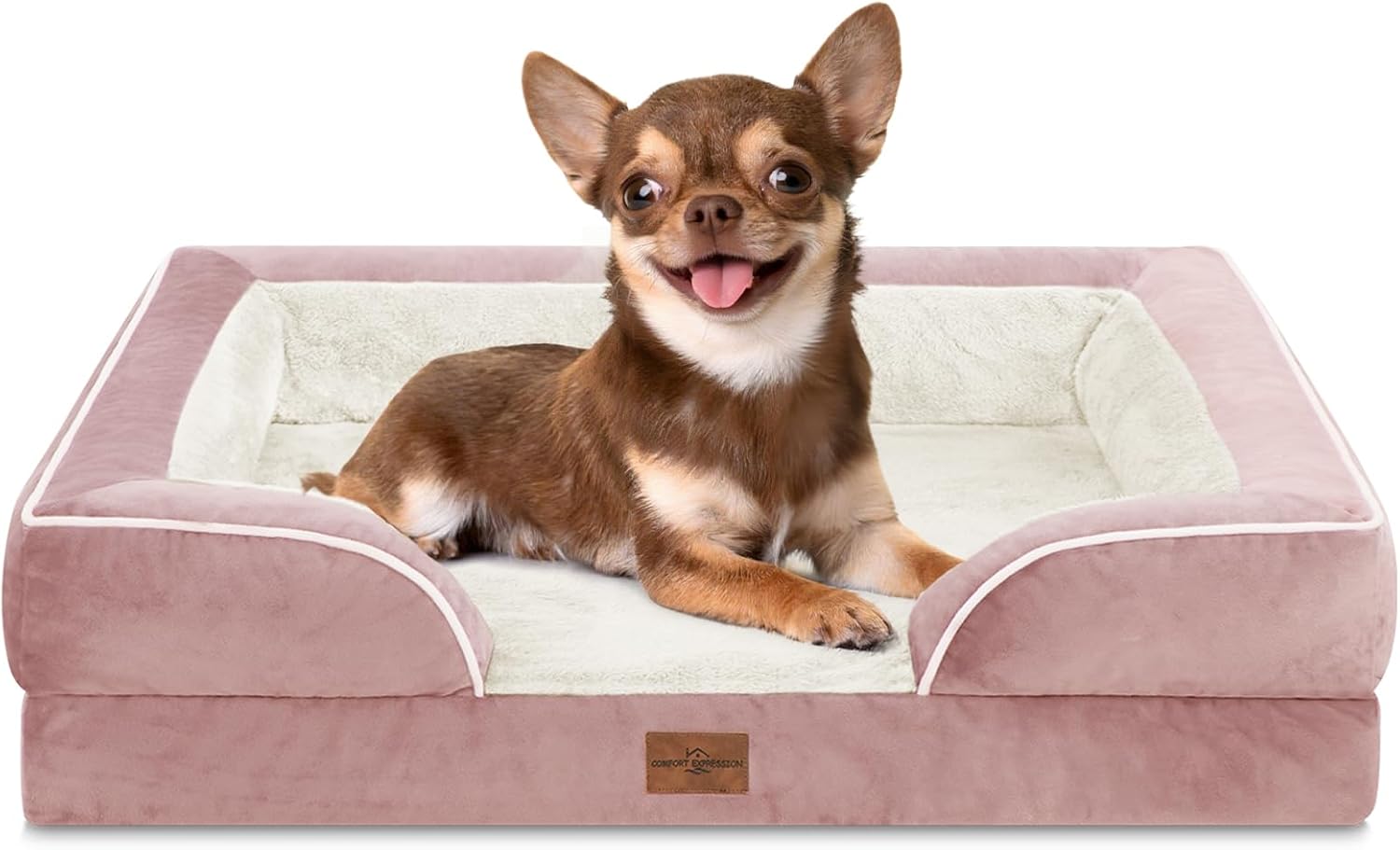 Comfort Expression Small Dog Beds Waterproof Orthopedic Foam Dog Sofa Beds for Small Dogs Comfy Pet Bed with Washable Removable Cover & Non-Slip Bottom(X-Small,Pink) 24.0"L x 16.0"W x 6.0"Th Pink