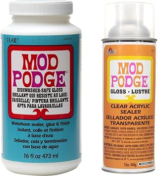 Mod Podge Dishwasher Safe Waterbase Sealer, Glue and Finish 16-Ounce and Mod Podge Spray Acrylic Sealer