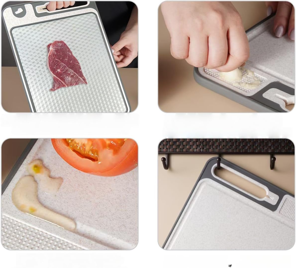 ANAM Double-Sided Cutting Board – 304 Stainless Steel & Wheat Straw Chopping Board – Non-Slip, Dishwasher Safe, Plastic-Free Cutting Board for Meat, Fish, Veggies & Fruits – Built-In Knife Sharpener