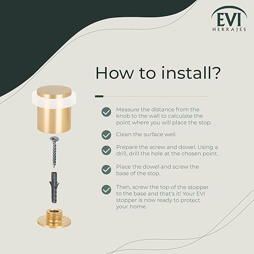 Miniatura 5 de Door Stop  Silicone Shock Absorber  Made of Brass  Threaded Base  Includes Screw + Clamping Plug  EVI Hardware (Matte Brass - White Rubber, 1,34" x