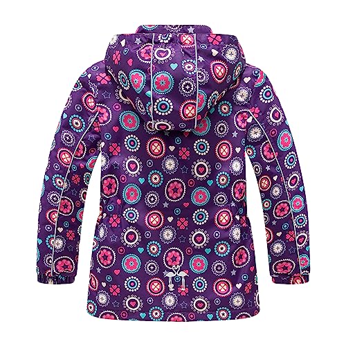 Image of Girls Rain Jacket Kids Hooded Raincoat Windbreaker with Fleece Lining