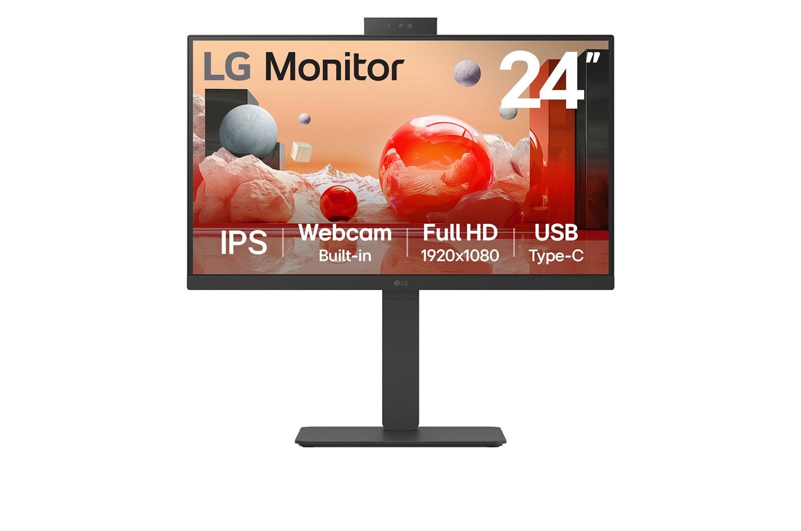 LGMonitor 24BA850 - FHD 1080p IPS 24 inch, 100Hz, Office Display, 5ms, Built-in Power/Webcam & Mic/KVM/Speakers, LAN (RJ45), USB-C, USB Hub, D-Sub, HDMI, DisplayPort, Matte Black