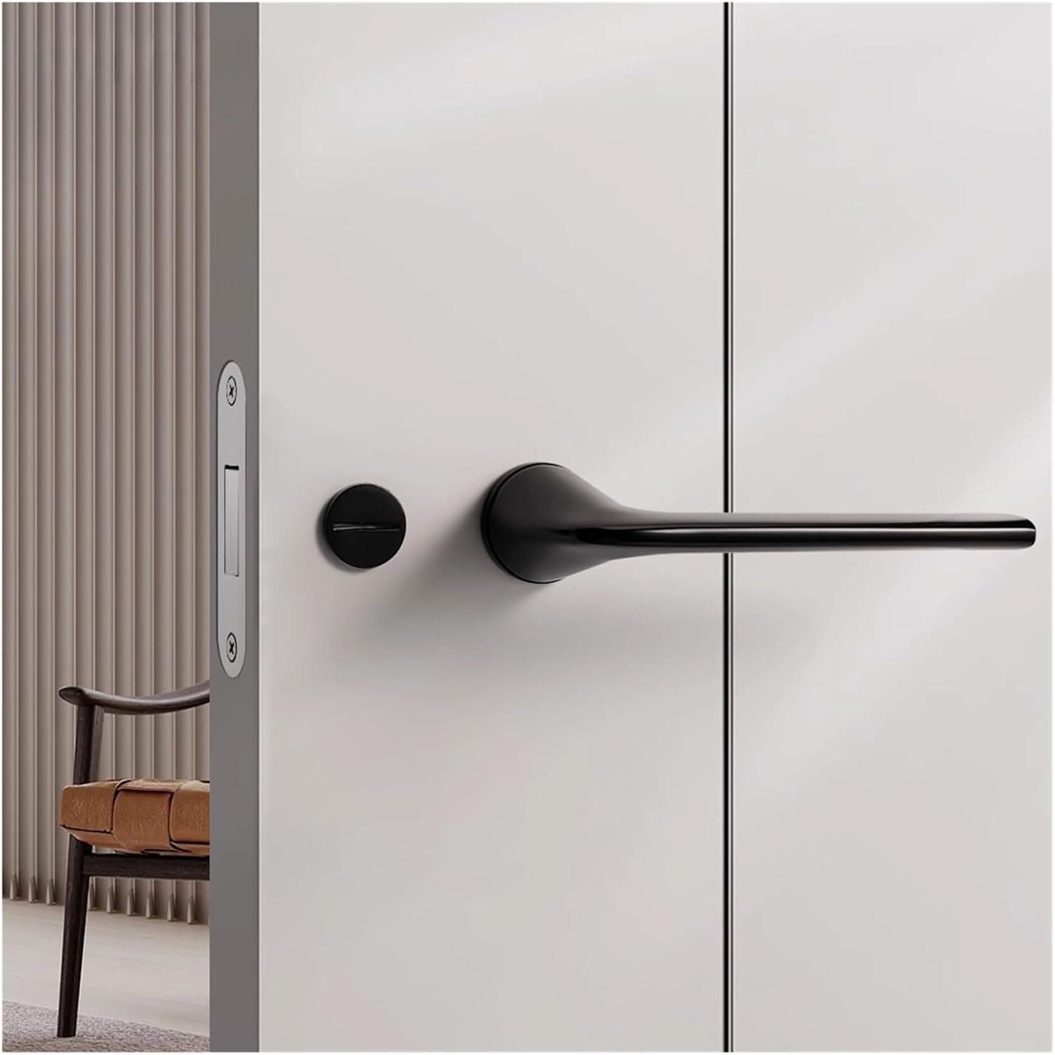 Door Lock Indoor Bedroom Silent Door Lock Wooden Door Lock Without Key(Black Silent Lock)
