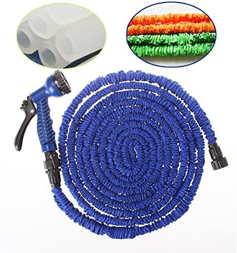Yozoo Deluxe Latex Flexible Expandable Magic Garden Water Hose with 7 Functions Spray Nozzle and Shut-off Valve-blue 75ft